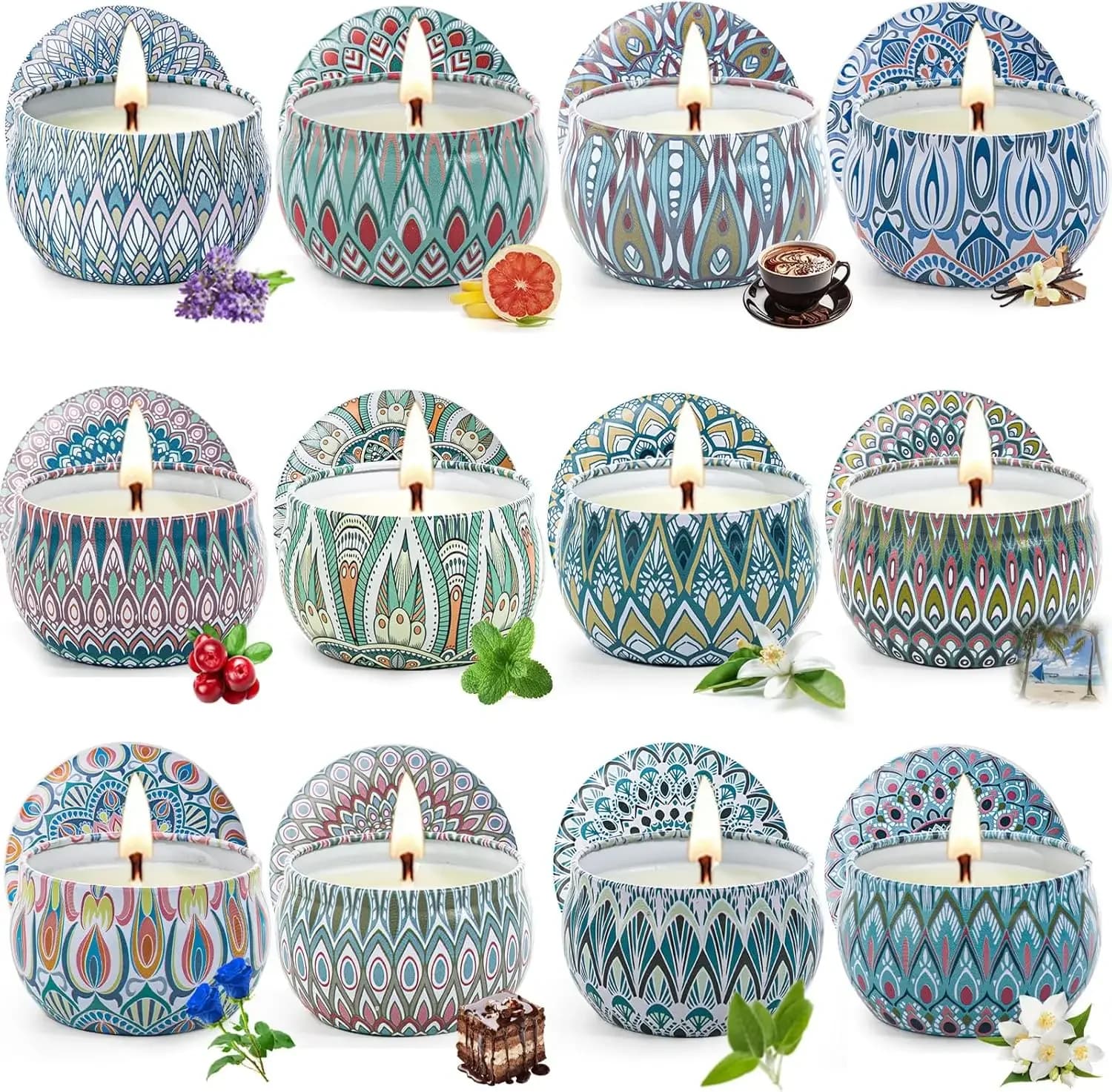 Set di 12 Candele di Soia per Aromaterapia, Profumate e a Lunga Durata, Regalo per Donne e Decorazione Casa