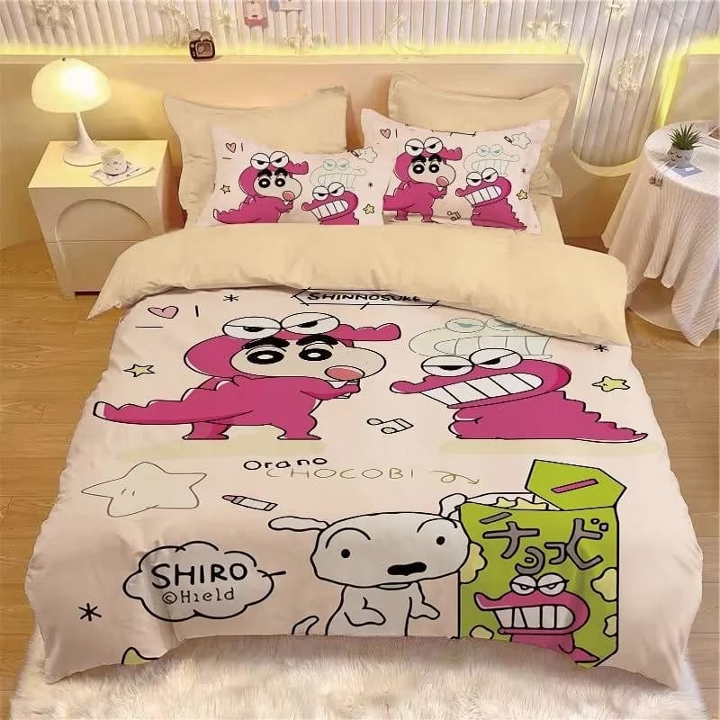 Crayon Shin-Chan bed linen set, 3/4 Pieces, Animated Card for Students, School Room, Bed linen set with Loyalty, Christmas Gift for Children