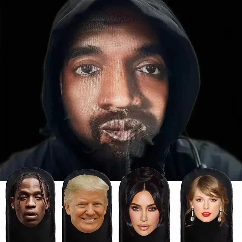 Copricapo cosplay Hip Hop Moda Cappuccio Cappello Copricapo Nuovo 3D Stampato Kanye Maschera Maglia elastica Decorazioni di Halloween Maschera a pieno facciale Unisex