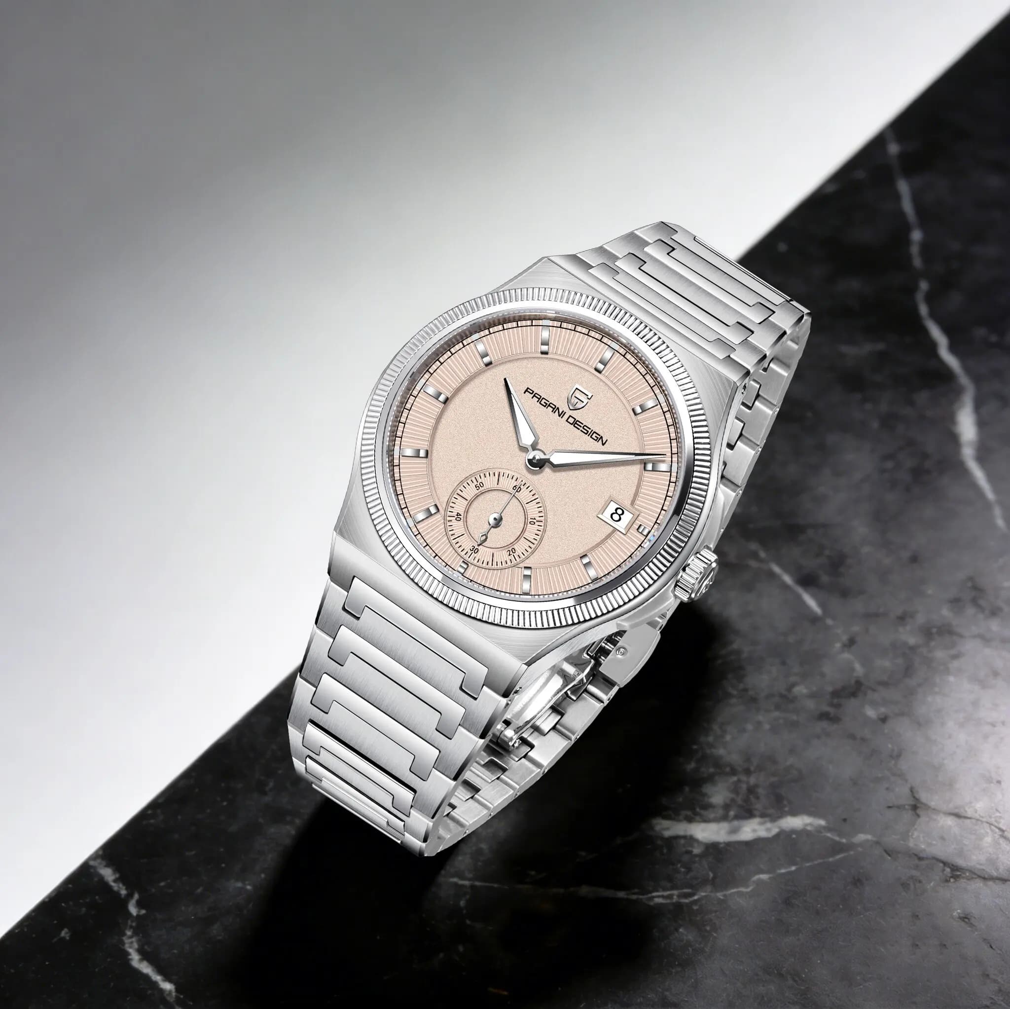 PAGANI DESIGN Mechanical watch for rare and limited men, in luxurious style, in stainless steel, with sapphire crystal, bright diving calendar