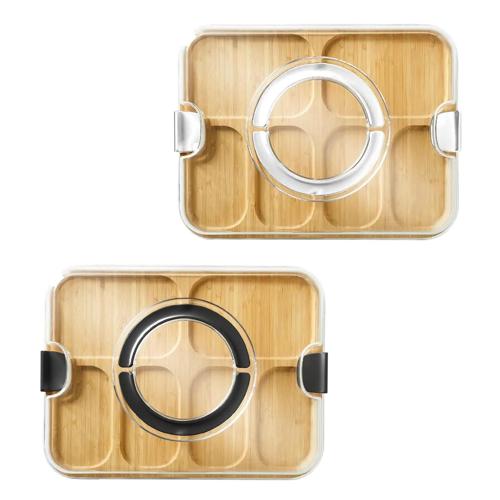 Wooden kitchen cutters, storage tray with cold cuts and cheese cover