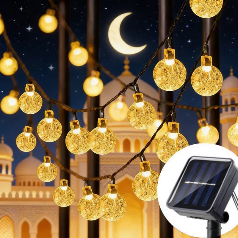 Catena Luminosa Solare a Bolle con 20/50/100 LED, Ghirlanda per Matrimoni, Decorazione per Esterni, Patio, Festività, Ramadan, Arredamento per la Casa