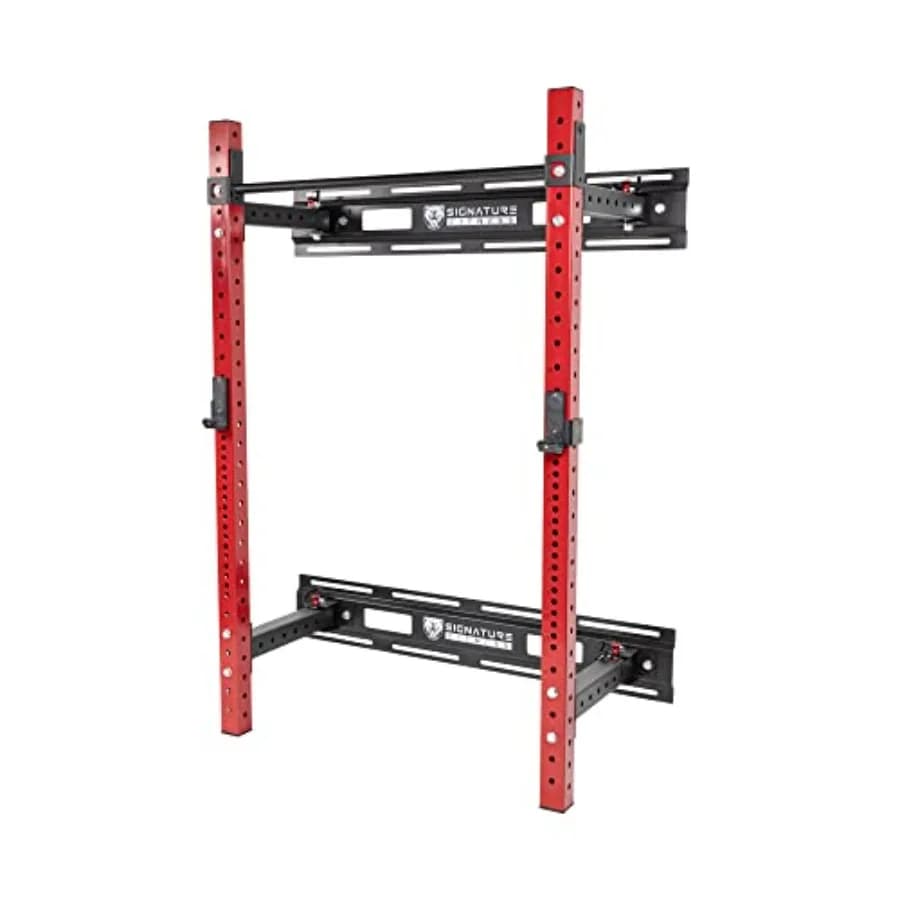 3x3 Wall Folding Squat Rack with Adjustable Traction Bar and J Hooks - Home Gym Black Steel Space Saving