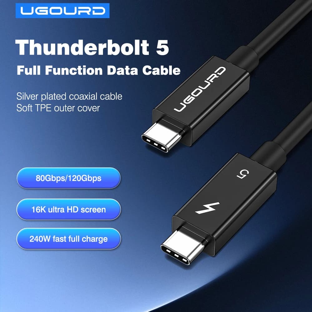 Thunderbolt 5 Cable Soft TPE 80Gbps Type-C USB4 V2 Coaxial Cable USB-C to C 240W 16K 8K for EGPU Mac MINI SSD iPhone 16 MacBook