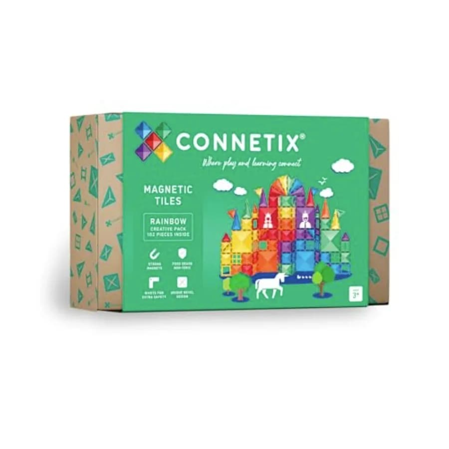 Connetix Piastrelle Magnetiche Rainbow Creative Pack 102 Pezzi Blocchi Magnetici Colori Arcobaleno per Giocattolo Educativo STEM Creativo