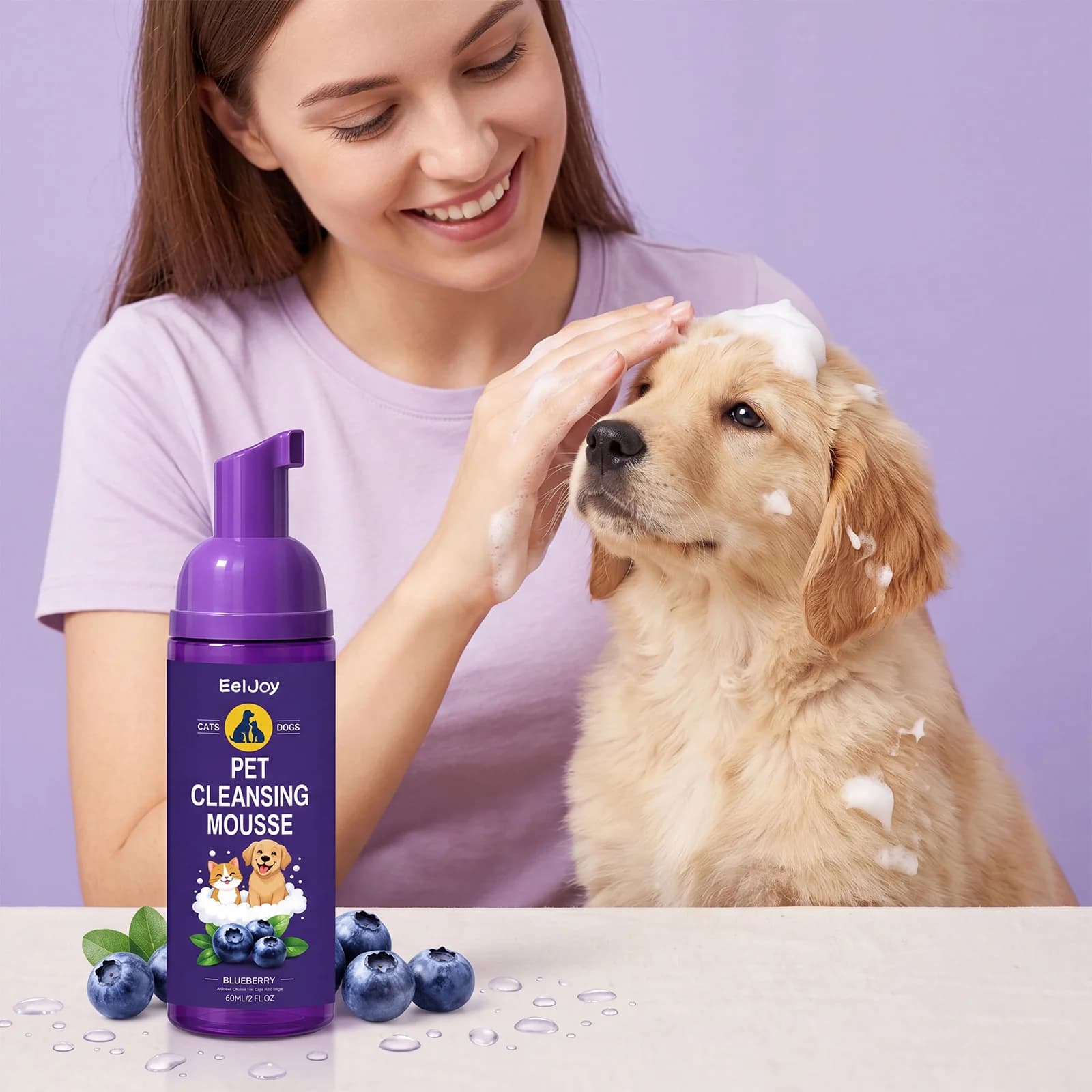 Pet Cleansing Mousse Gentle Dirt Remove Skin Soothing Odor Eliminator Long Lasting Fragrance No Rinse Dog Cat Shampoo Foam 60ml