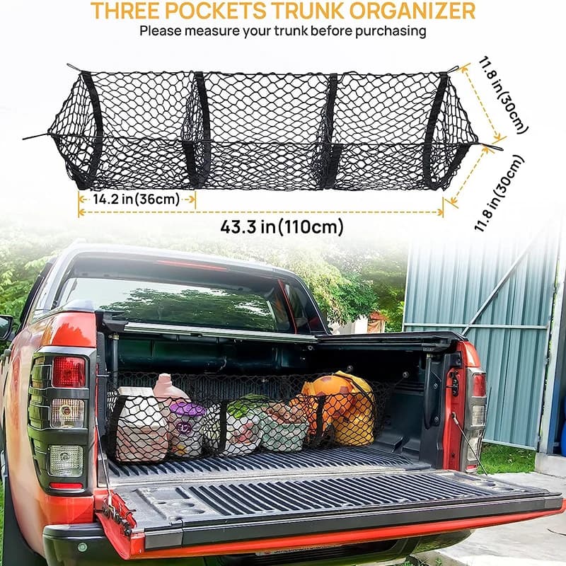 Organizzatore per auto Borsa portaoggetti per camion posteriore Reti per bagagli Gancio Rete per cassonetto Rete di carico Organizzatore per letto per camioncino per auto SUV