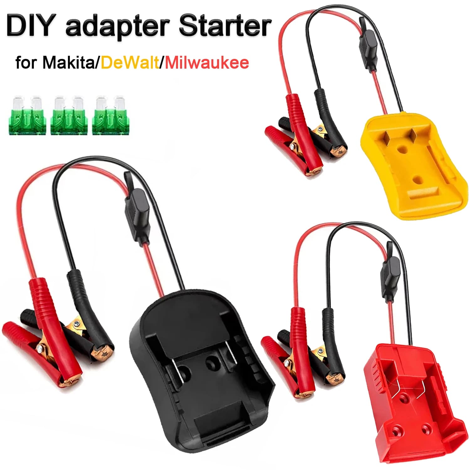 Avviatore di Emergenza Portatile per Auto - Adattatore Batteria 18V per Makita/DeWalt/Milwaukee con Cavo di Emergenza e Fusibile