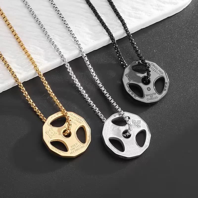 Popular men's necklace with fashionable handlebars with fitness pendant and European and American stainless steel exercise