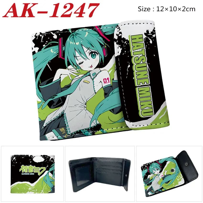 Portafoglio Snap Fashion con Stampa Anime Cartoon di Hatsune Miku, Cantante Virtuale Kawaii, in PU, Porta Monete e Carte, Idea Regalo
