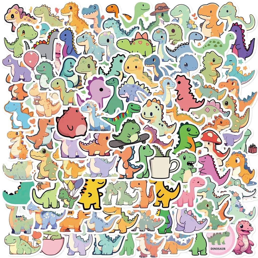 100 Pezzi Adesivi Graffiti Dinosauro a Gambe Corte Stile Cartone Animato per Casco Bicicletta Diario Astuccio Decalcomanie Sticker Story Store