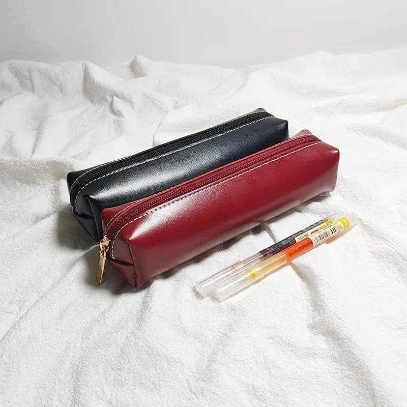 Astuccio per matite in pelle PU Piccolo sacchetto portatile per pennelli per trucco Studenti Scatola di cancelleria di grande capacità Materiale scolastico
