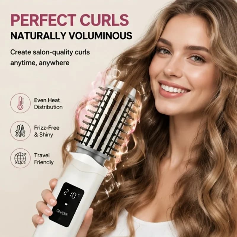 Cordless Ionic Hair Straightener Brush, USB Rechargeable 2 In 1 Hot Comb, Portable Anti Damage Curler for Travel Daily Hair Care