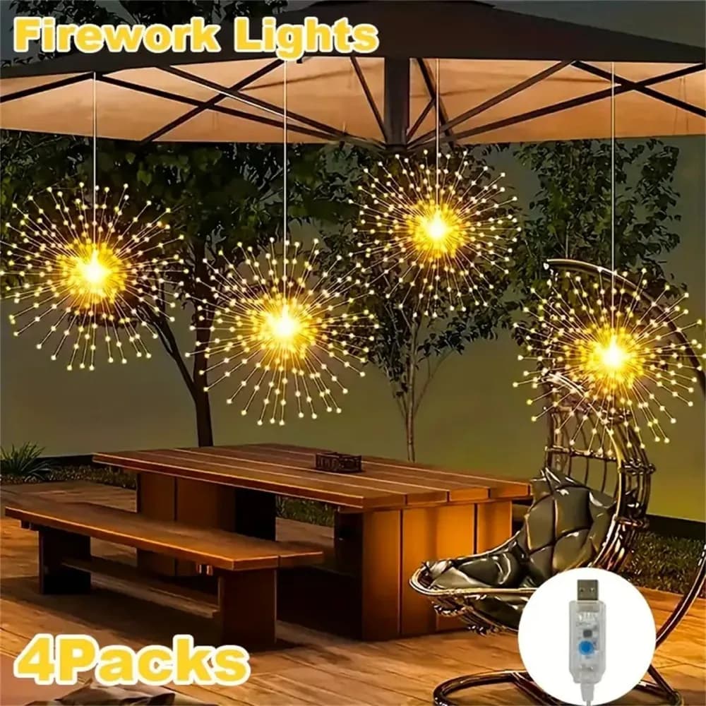 1Set of 4PCS USB LED Lights with 8 Modes, 360LED Hanging String Light, Used for Porches Patios Garden Indoor Outdoor Decor