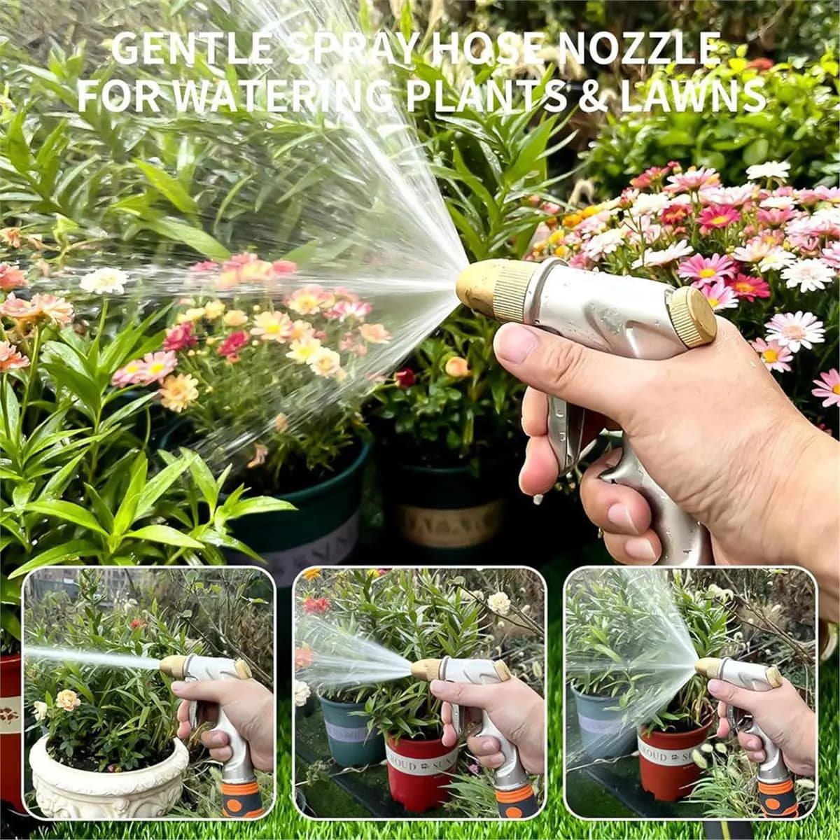 828 Mega Sale Heavy-Duty Metal Garden Hose Nozzle Sprayer, High Pressure Water Spray with Brass Connector for Plants and Lawns