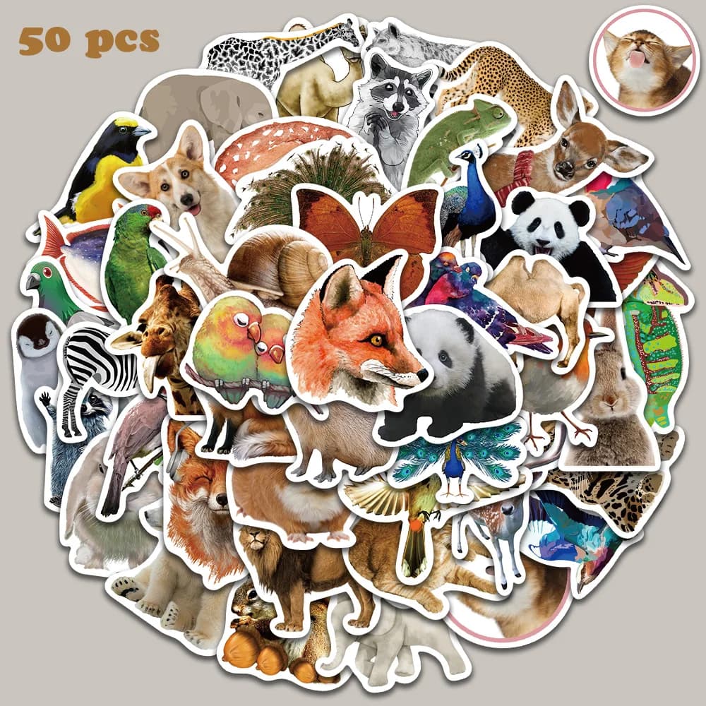 50pcs Cartoon Animal Sticker Cute Funny Decal For Phone Bicycle Helmet Sketchbook Notebook iPad DIY Decoration Sticker