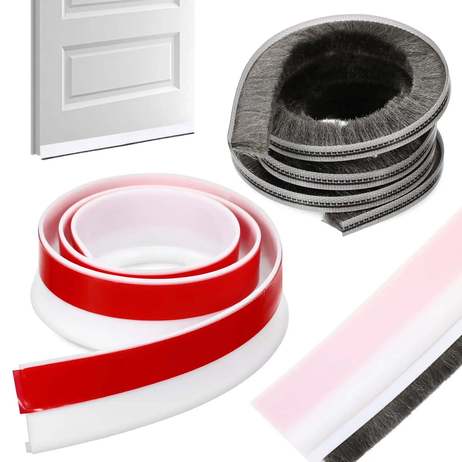 Guarnizione Adesiva per Porte, Striscia Isolante Insonorizzante e Antivento, Isolamento con Setole Dense