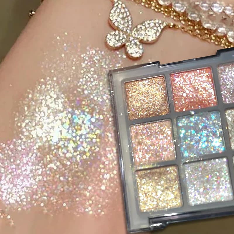 9 Colors Glitter Eyeshadow Palette Earth Color Pearlescent Eye Shadow Shimmer Highlights Sparkling Sequin Blue Purple Eye Makeup