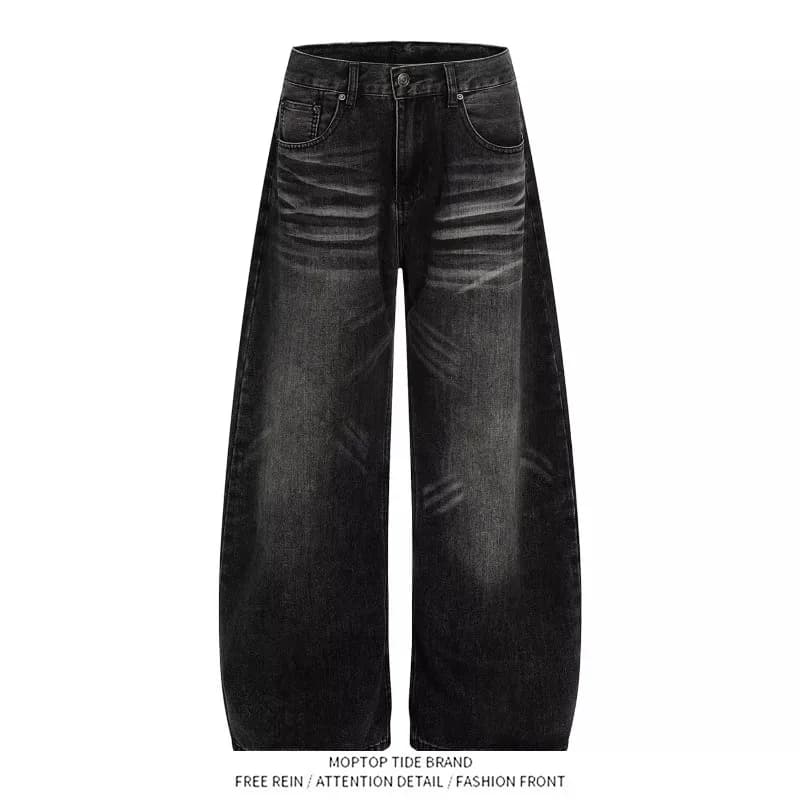 Retro American Loose Knife Denim Jeans Washed out Wide Leg Long Trousers for Men And Women Youthful Trendy Brand
