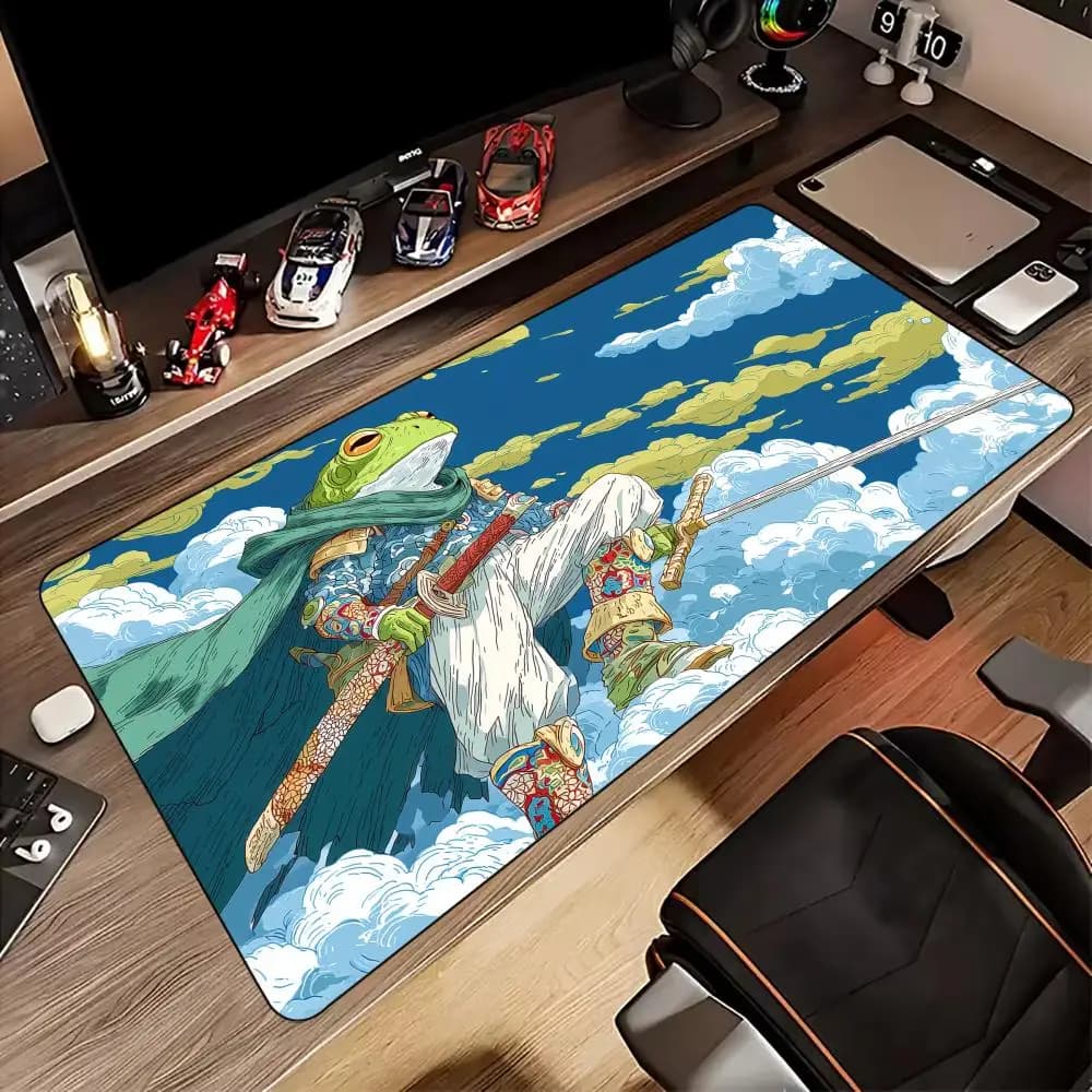 Cool Frog Warrior Tappetino per mouse grande Tappetino da scrivania Tappetini da gioco in gomma antiscivolo Accessori per PC durevoli Tastiera Tappetini per mouse estesi