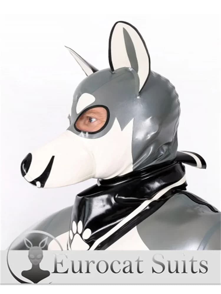 cappuccio fetish in lattice personalizzato Eurocat abiti body sexy guanti tute di gomma clubwearing Maschio Grigio Asino Lattice Catsuit