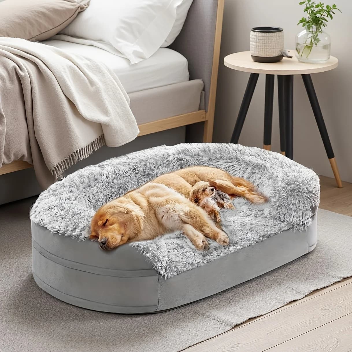 Cuccia Ortopedica Grande per Cani con Schiuma a Memoria di Forma e Bordi Rinforzati - Rivestimento Lavabile, Base Antiscivolo, Design a C per le Articolazioni