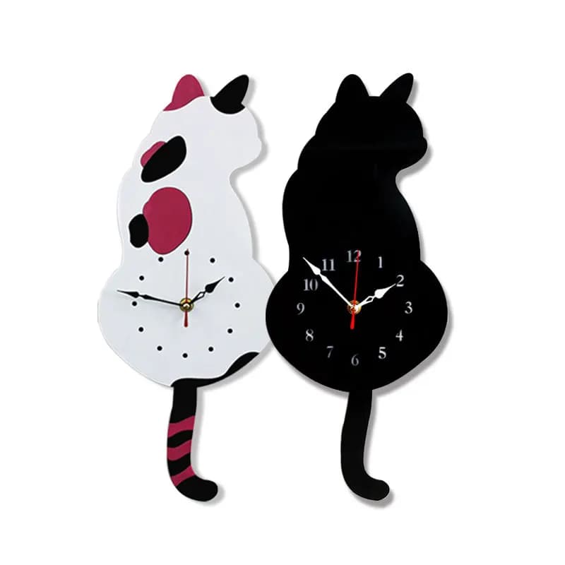 Orologi a Pendolo da Parete con Gatto che Muove la Coda, Meccanismo Silenzioso, Orologio Moderno per Soggiorno, Decorazione Murale, Accessori per la Casa