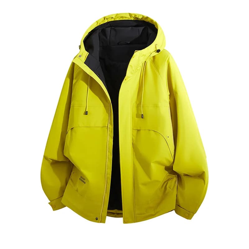 2026 New Unisex Hooded Windproof Jacket Loose Outdoor Windbreaker Coat Drawstring Hood Big Pocket Casual Outerwear Men Women