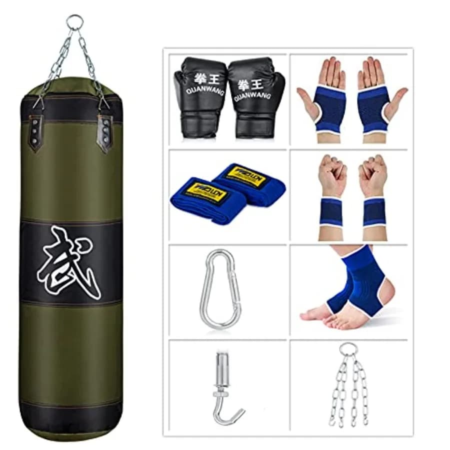 Sacco da Boxe per Uomo e Donna, da Interno/Giardino, Sacco Pesante Vuoto con Guanti da Boxe, Catena e Gancio da Soffitto per MMA e Kickboxing