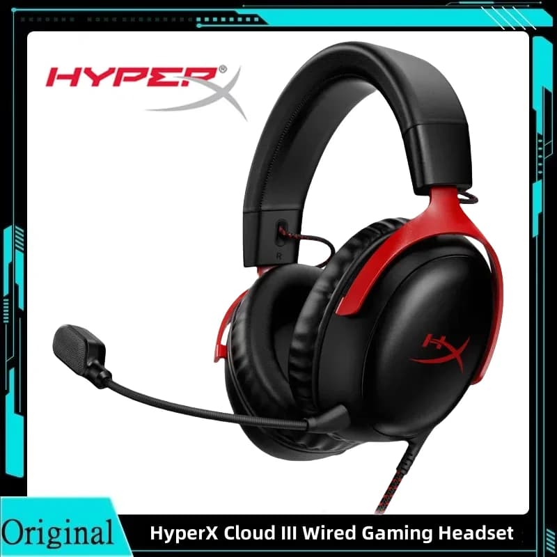 Cuffie da gioco cablate HyperX Cloud III DTS/schiuma di memoria/telaio durevole/microfono ultra trasparente da 10 mm/USB-C/USB-A Cuffie da gioco Cloud 3