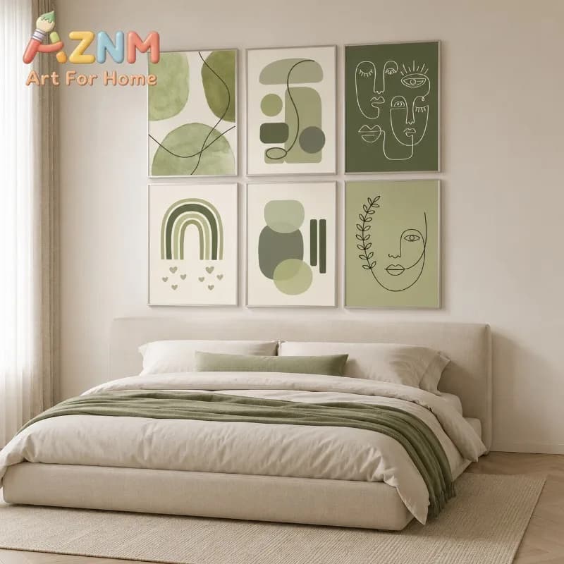 Minimalist Face Botanical Leaf Geometric Shapes Gallery Wall Art Boho Neutral Living Room Dining Room Modern Home Decor Gift