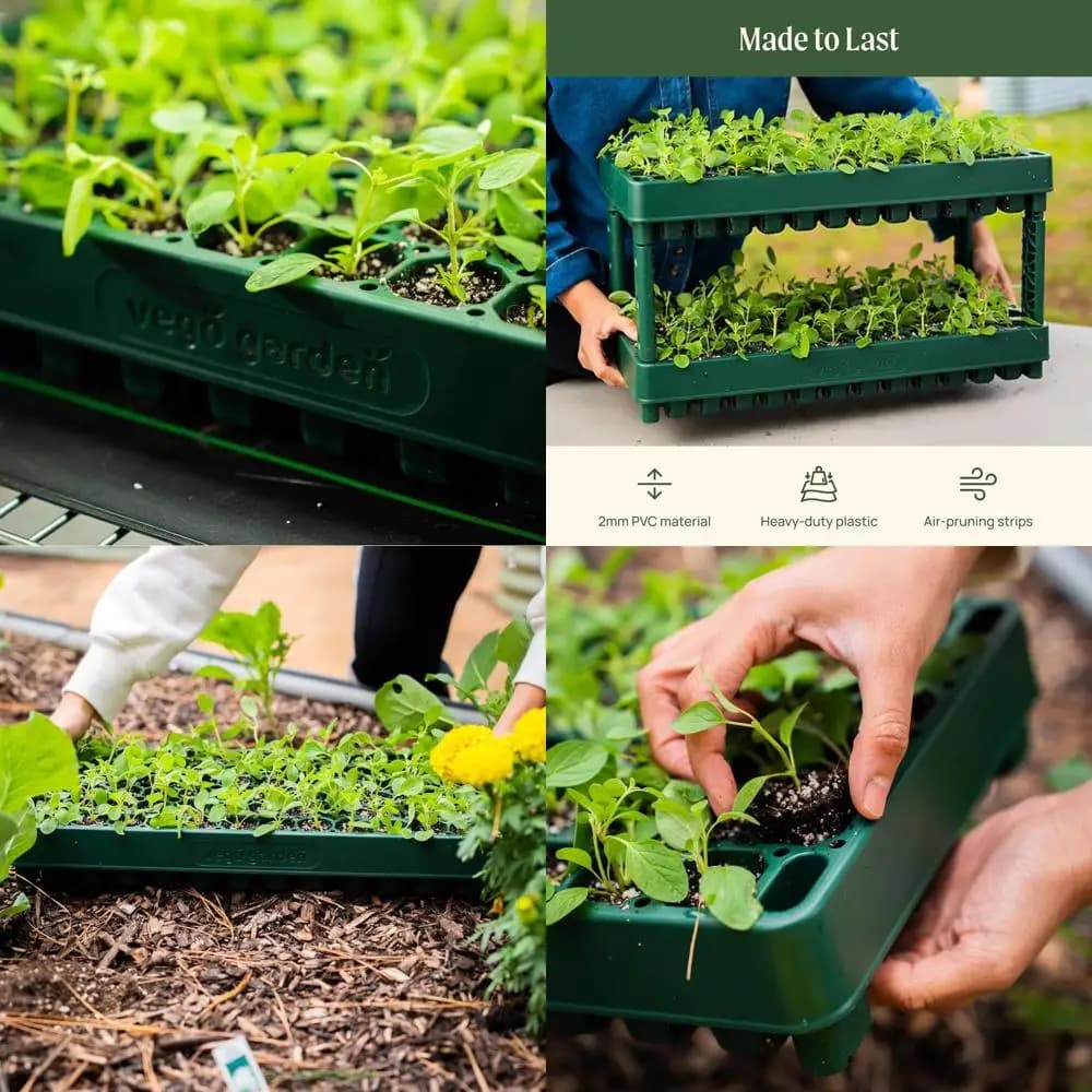 Stackable Trays for Semina 10x20 Inches, 3 Sets, 76 Vegetable Growing Cells, Herbs and Flowers