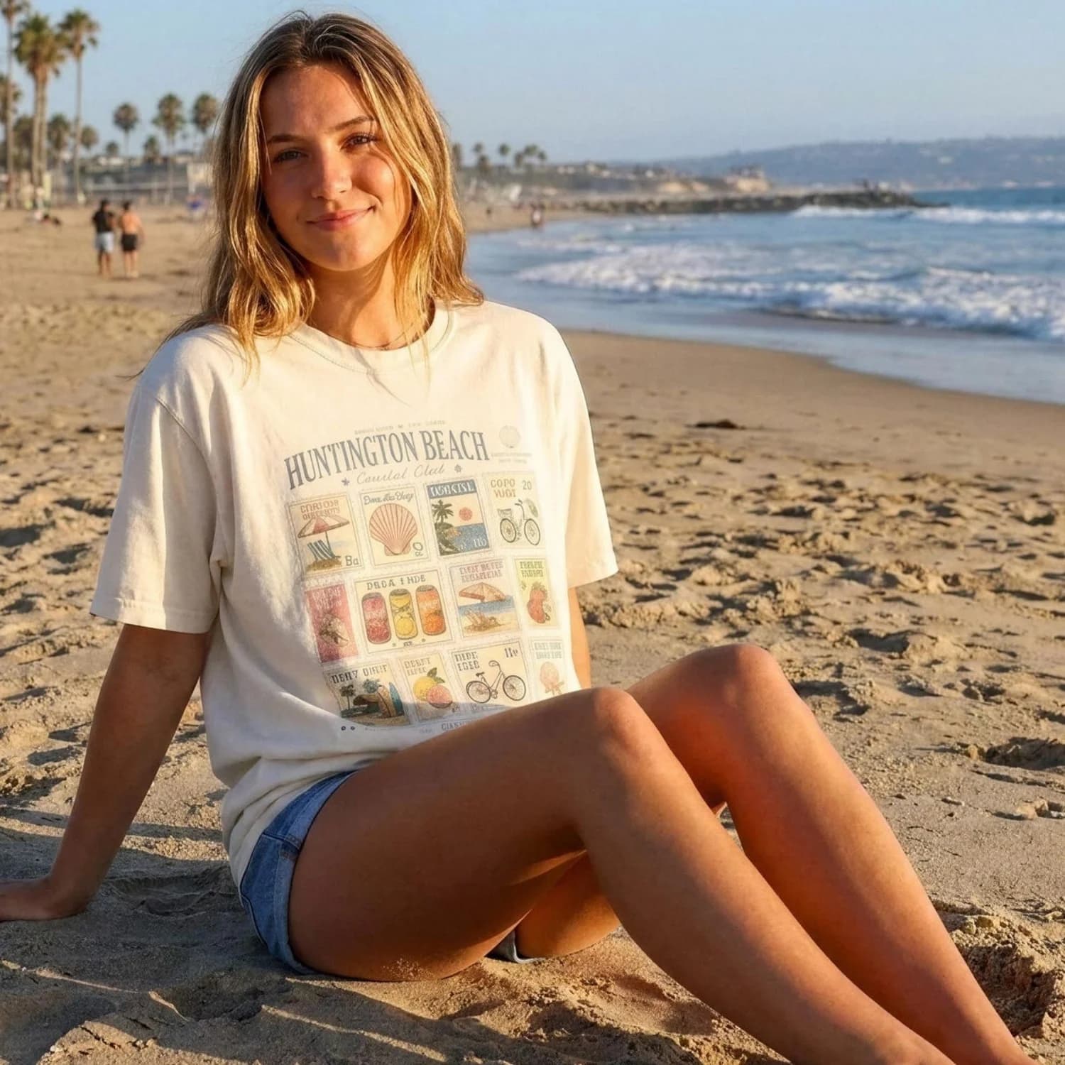 Huntington Beach Surfboard Pattern T-Shirt, 100% Pure Cotton, Beach Vibe