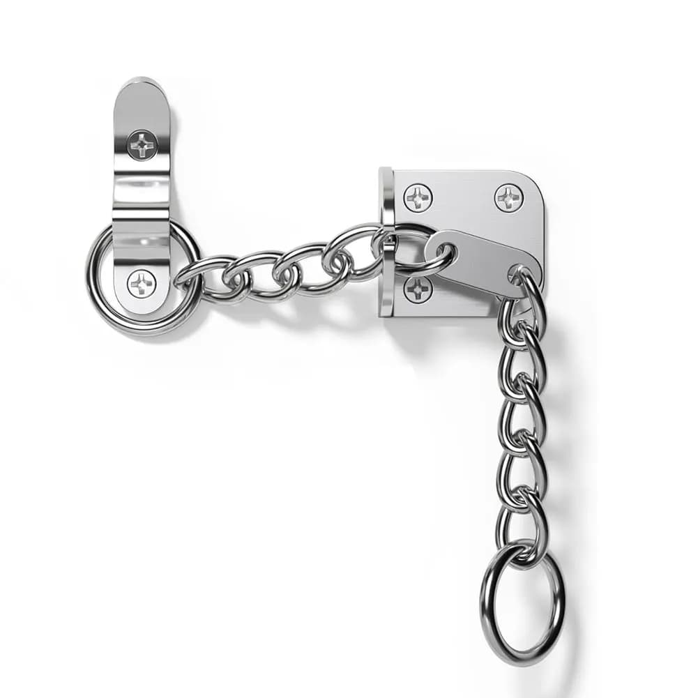 Catena per porta cromata dal design stretto, limitatore esterno e interno, fissaggio per porta, chiusura di sicurezza per casa e camera da letto