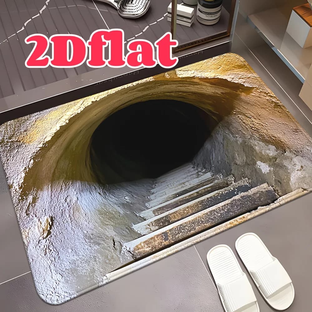 Tunnel Illusion Flannel Rug Non-Slip Absorbent Funny Floor Mat for Entryway Bathroom Living Room Home Decoration 60x90cm