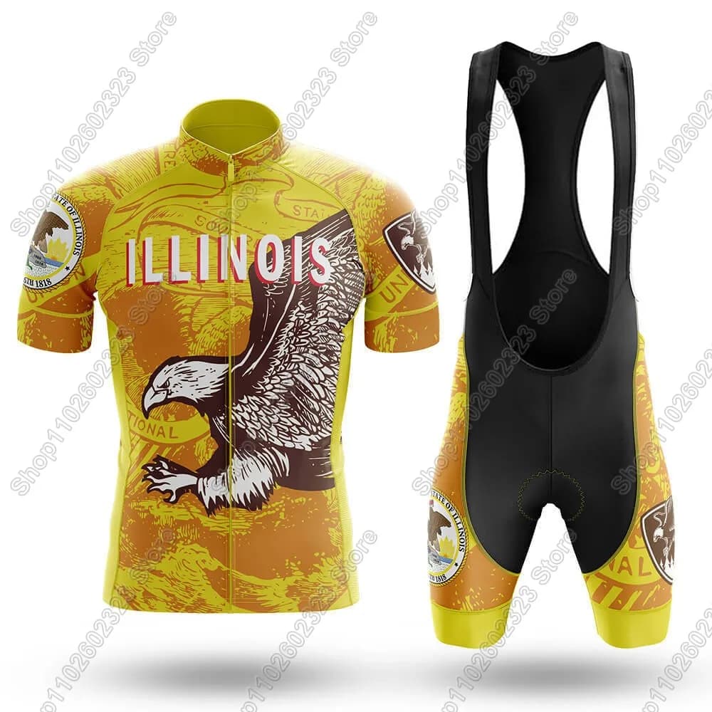 Cycling jersey flag illinoisful 2025 Set summer bicycle clothing street bike shirts suit shorts with bike straps MTB Ropa Maillot