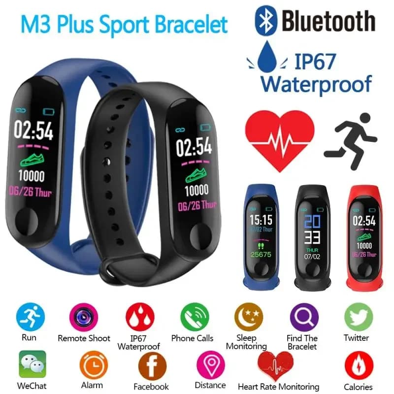 Contapassi Intelligente M3 Plus: Braccialetto Fitness Impermeabile con Monitoraggio della Frequenza Cardiaca, Pressione Sanguigna e Conteggio Passi