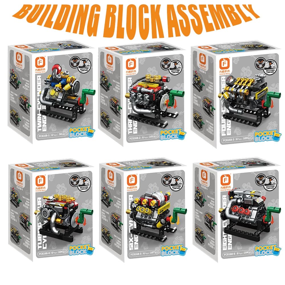Set of Educational Blocks Motor Turbo Mini 2/3/4/6/8 Cylinders, Surprise Box, Children's Gift