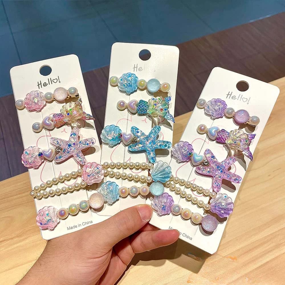 5 Pezzi Accessori per Capelli per Bambini: Fermagli a Conchiglia, Stella Marina, Perla, Clip Laterali e Fermagli con Frangia