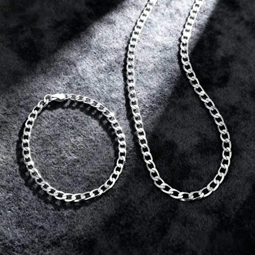 Set di Gioielli in Argento Sterling 925 Stile Y2K, Bracciali e Collane con Catena Piatta 4MM, per Donne, Moda, Feste, Matrimoni, Regali