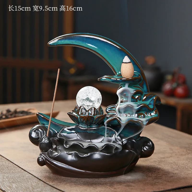Blue Lotus Pond Moonlight Backflow Home Indoor Aromatherapy Creative Decorative Ceramic Incense Burner