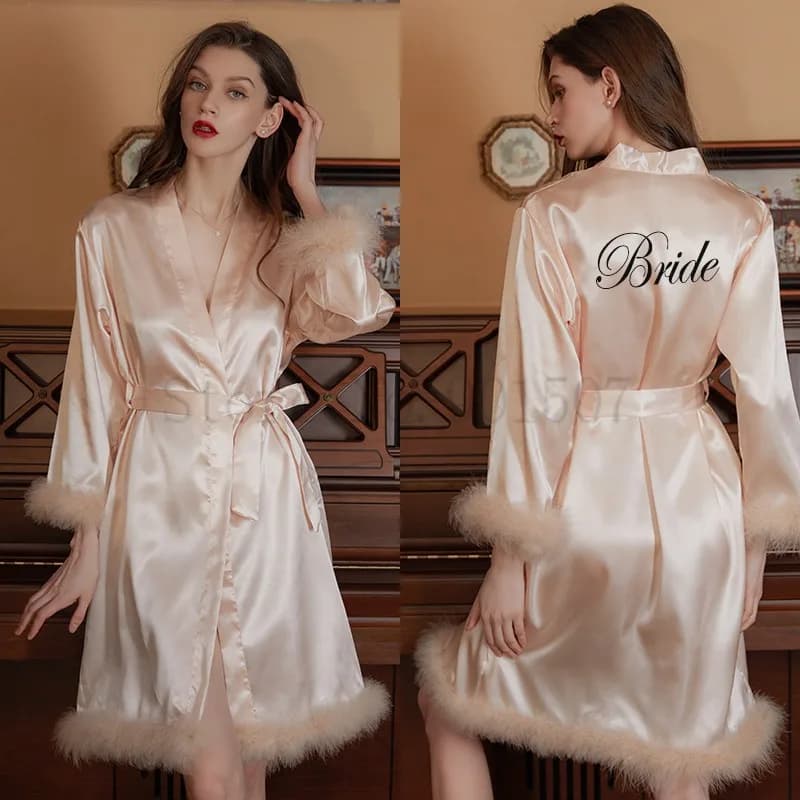 Bridal Bridal Bridesmaid Dress in Patchwork Plush Dress Sexy Kimono Night Dress Casual Lingerie Underwear Women's Night Shirt