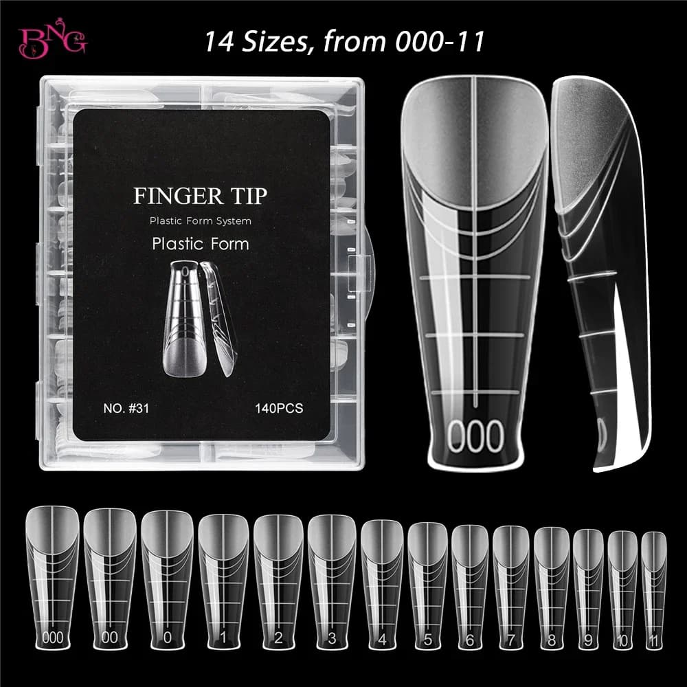 BNG 140 Pieces Dual Nail Forms for Poly Extension Gel, Transparent Nails for Poly Gel Nails for Stiletto/Oval/Almond for Nail Art and Salon