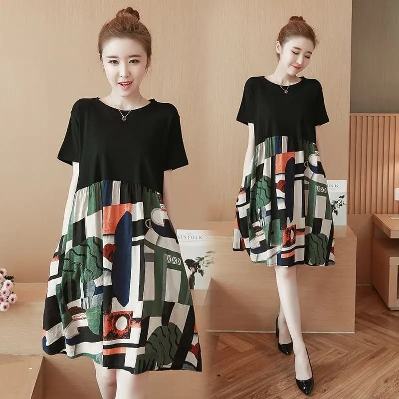 Summer Loose Midi Dress Short Sleeve plus Size Women Casual High Waist A-Line Dress Comfortable Lightweight Thin Material