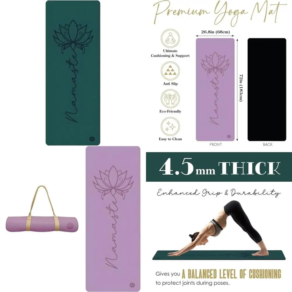 4,5 mm thick natural rubber PU non-slip yoga mat for women - ideal exercise mat for yoga, pilates and home workouts