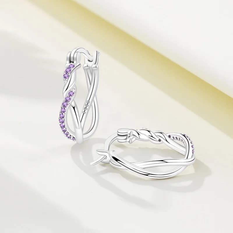 MISEFF 2025 925 Sterling Silver Viola Twist Stripe Simbolo fortunato Orecchini a doppio cerchio per regali di gioielli di fidanzamento di nozze