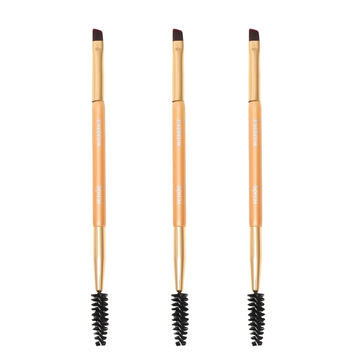 3Pcs Eyebrow Brush Makeup Tools Double End Angled Design Premium Wood Handle Lightweight Professional Eyebrow Lash Liner Mascara