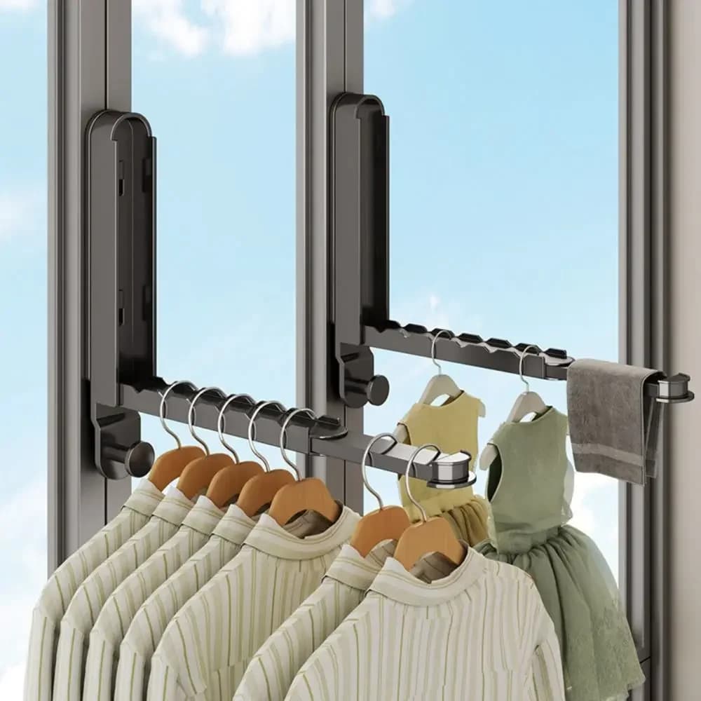Aluminum wall folding hanger, retractable wiper without drill for laundry