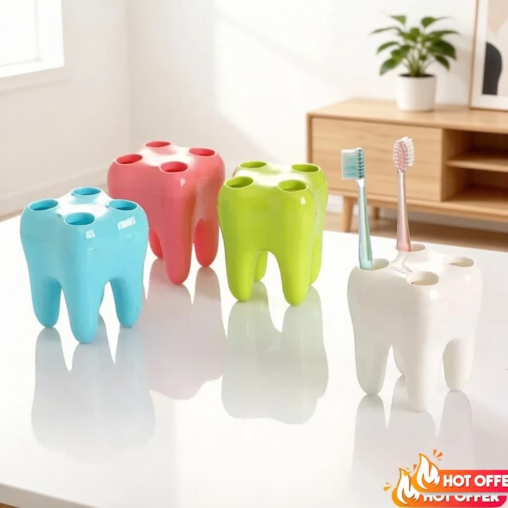 Portaspazzolini a Forma di Denti, Organizzatore da Bagno, Scatola Portaoggetti con 4 Fori, Contenitore per Spazzolini, Accessori da Bagno