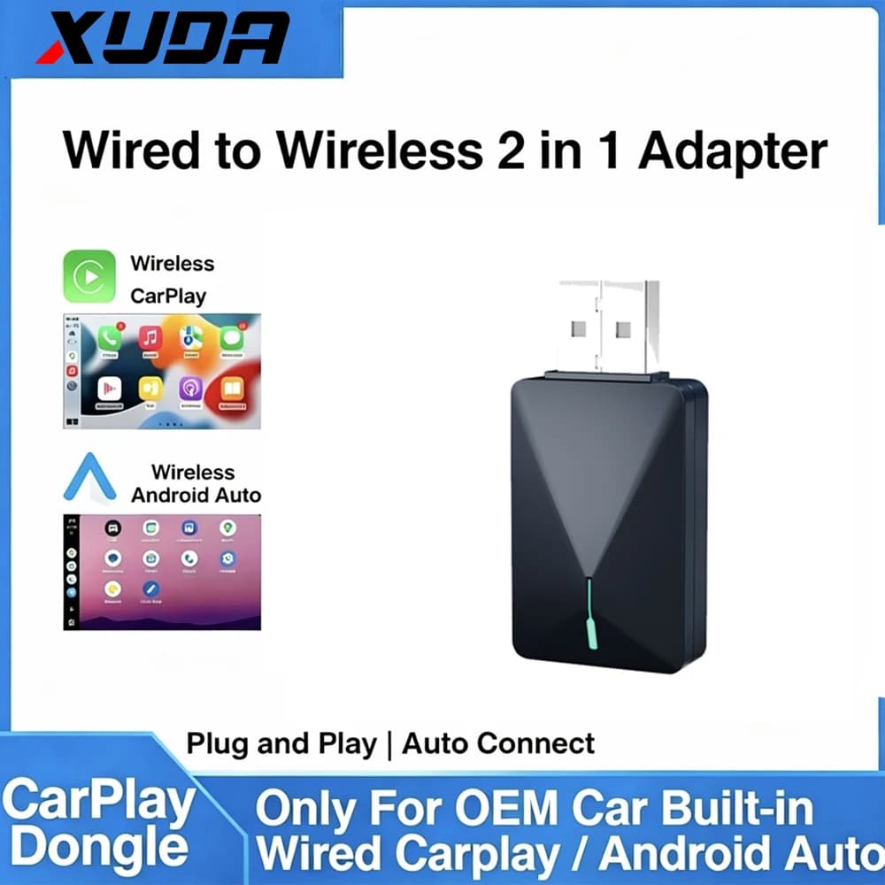 2 in 1 Wireless CarPlay Adapter&Android Mini Auto Wireless Adapter, 5Ghz WiFi Type-C/USB Plug & Play Carplay Wireless Adapter